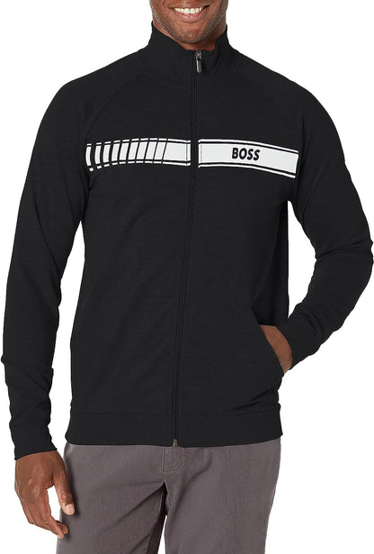 HUGO BOSS Men's Authentic Jacket, Black Grease Zip Up Sweatshirt