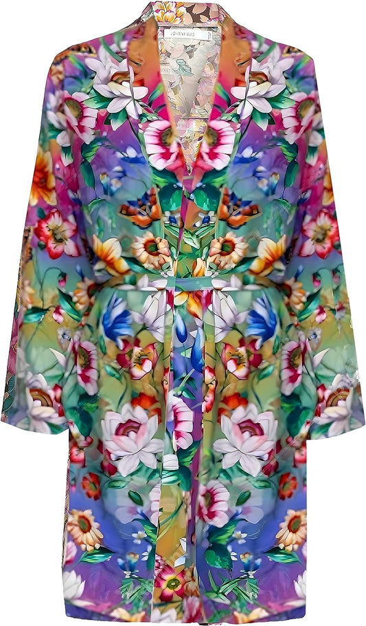 Johnny Was Women Evelyn Floral Cotton Silk Belted Tie Robe Multicolor