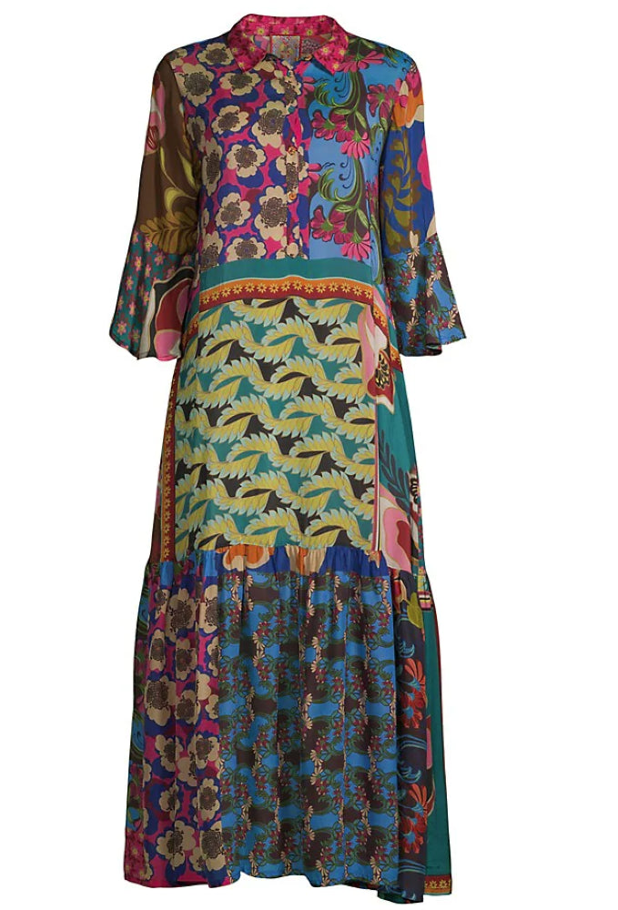 Johnny Was Women Promisino Nash Bell Sleeves Collared Maxi Dress (Slip) Multicolor