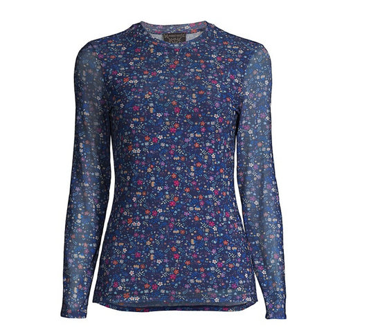 Johnny Was Women Catalina Floral Mesh Long Sleeve Crew Neck Tee Multicolor