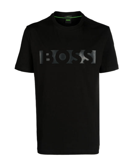 Hugo Boss Men Tee 4 001-Black Tonal Debossed Logo Short Sleeve Crew Neck T-Shirt