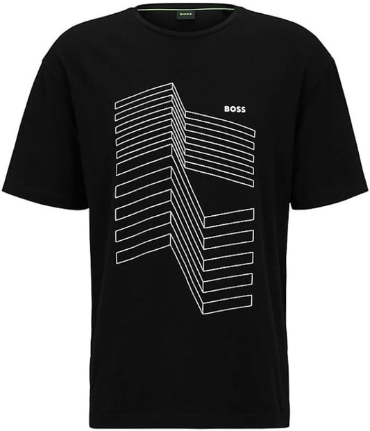 Hugo Boss Men's Tee 6 Black White Artwork Short Sleeve Crew Neck T-Shirt