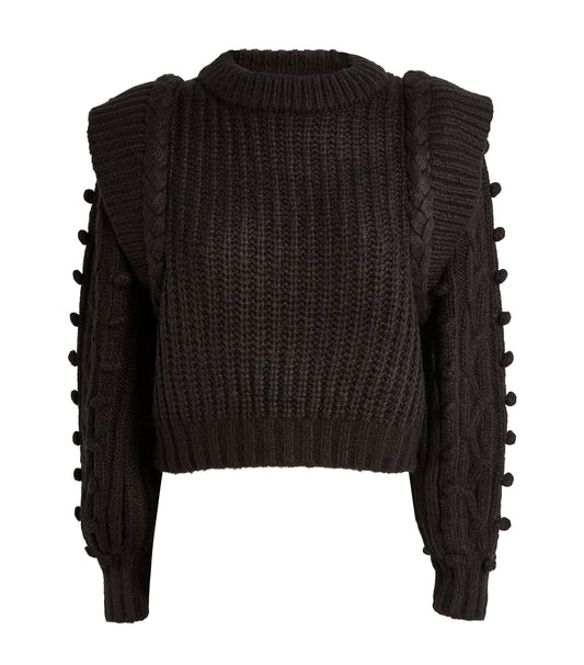 FARM Rio Women's Black Braided Sweater, Black Chunky Knit