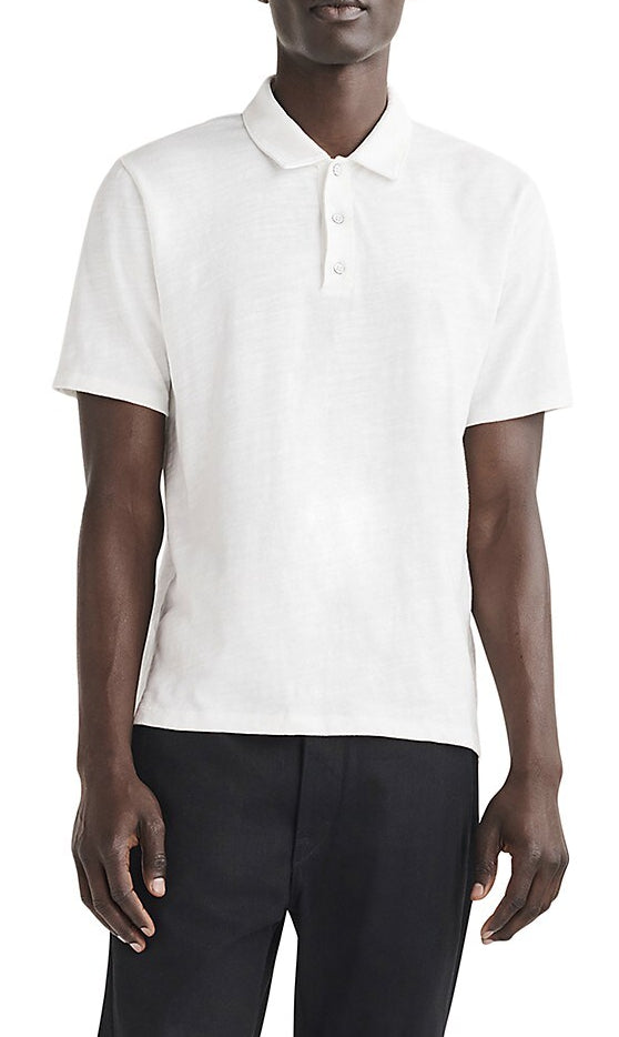 Rag & Bone Men Classic Flame Short Sleeve Cotton Polo Shirt White