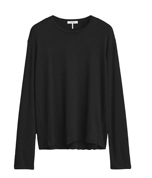 Rag & Bone Women The Knit Long Sleeve Crew Neck Jersey Pullover T-Shirt Black