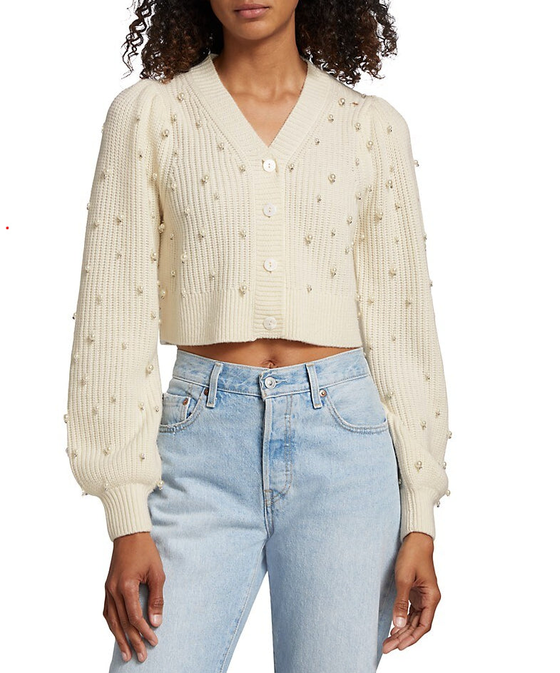 Love Shack Fancy Frances Crop Cardigan Antique White