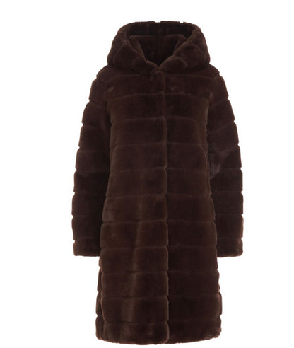 Apparis Women's Celine Faux Fur Hooded Coat, Espresso