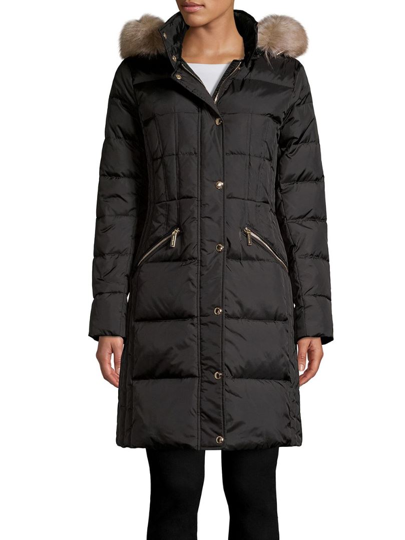 Michael Kors Women's Black Down Puffer Coat with Hood