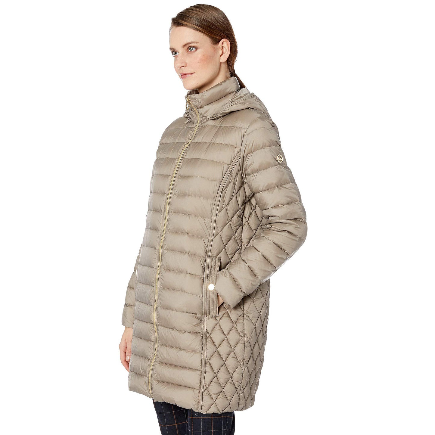 Michael Michael Kors Women's Taupe Hooded Down 3/4 Packable Coat