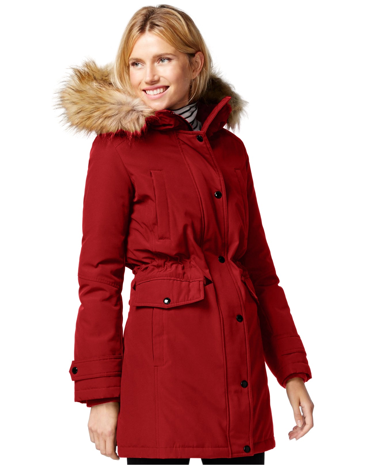 Michael Michael Kors Women's Red Hooded Down Puffer Anorak 3/4 Coat Outerwear