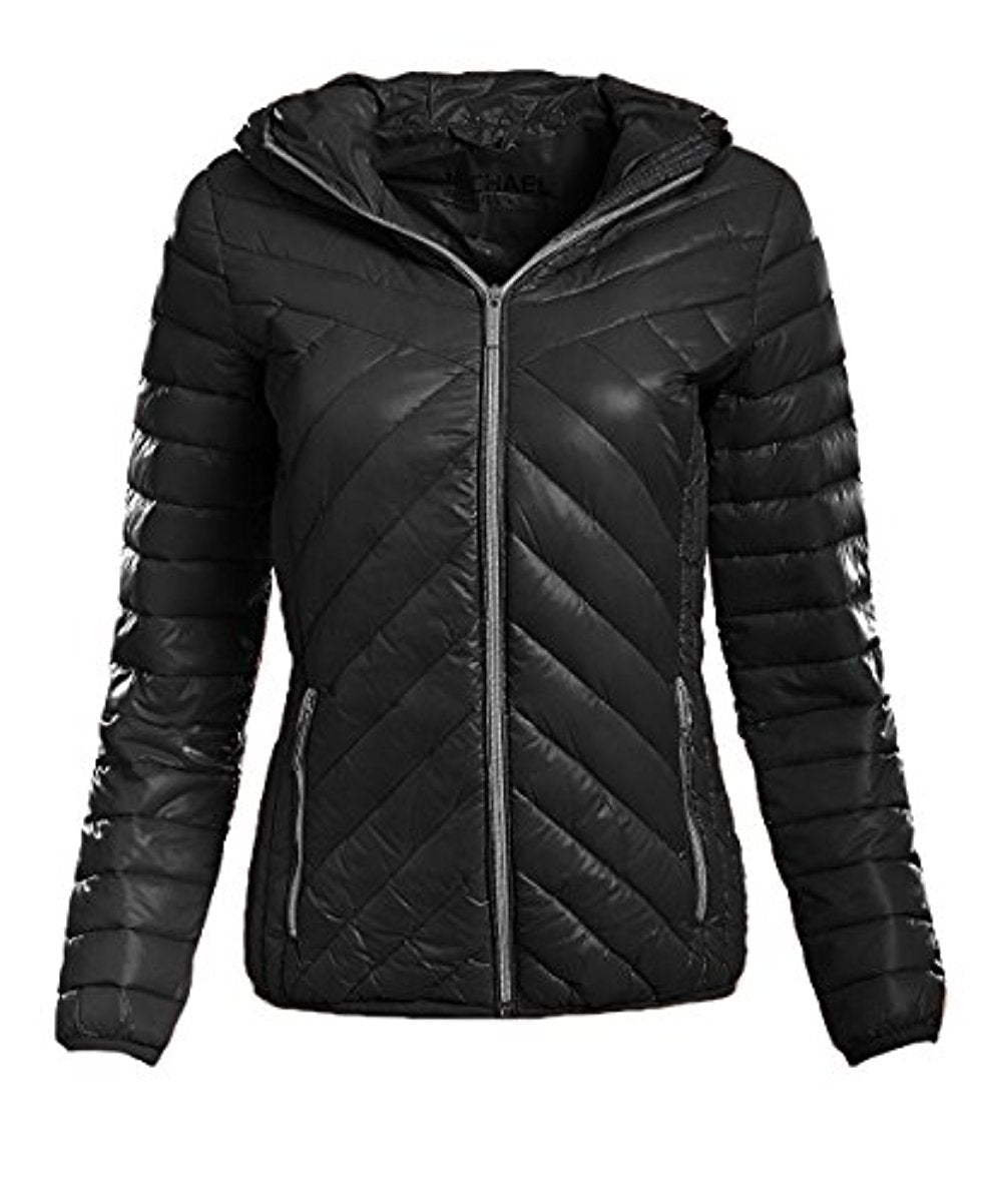 Michael Michael Kors Women's Black Down Quilted Hooded Puffer Packable Jacket