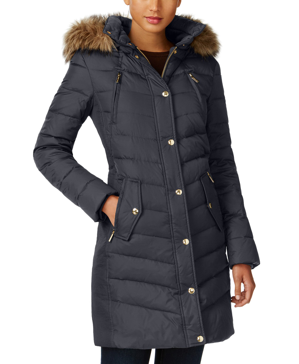 Michael Michael Kors Women's Gunmetal 3/4 Down Puffer Coat