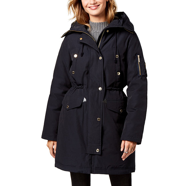 Michael Michael Kors Women's Navy Blue Down Cinch Waist Parka Puffer