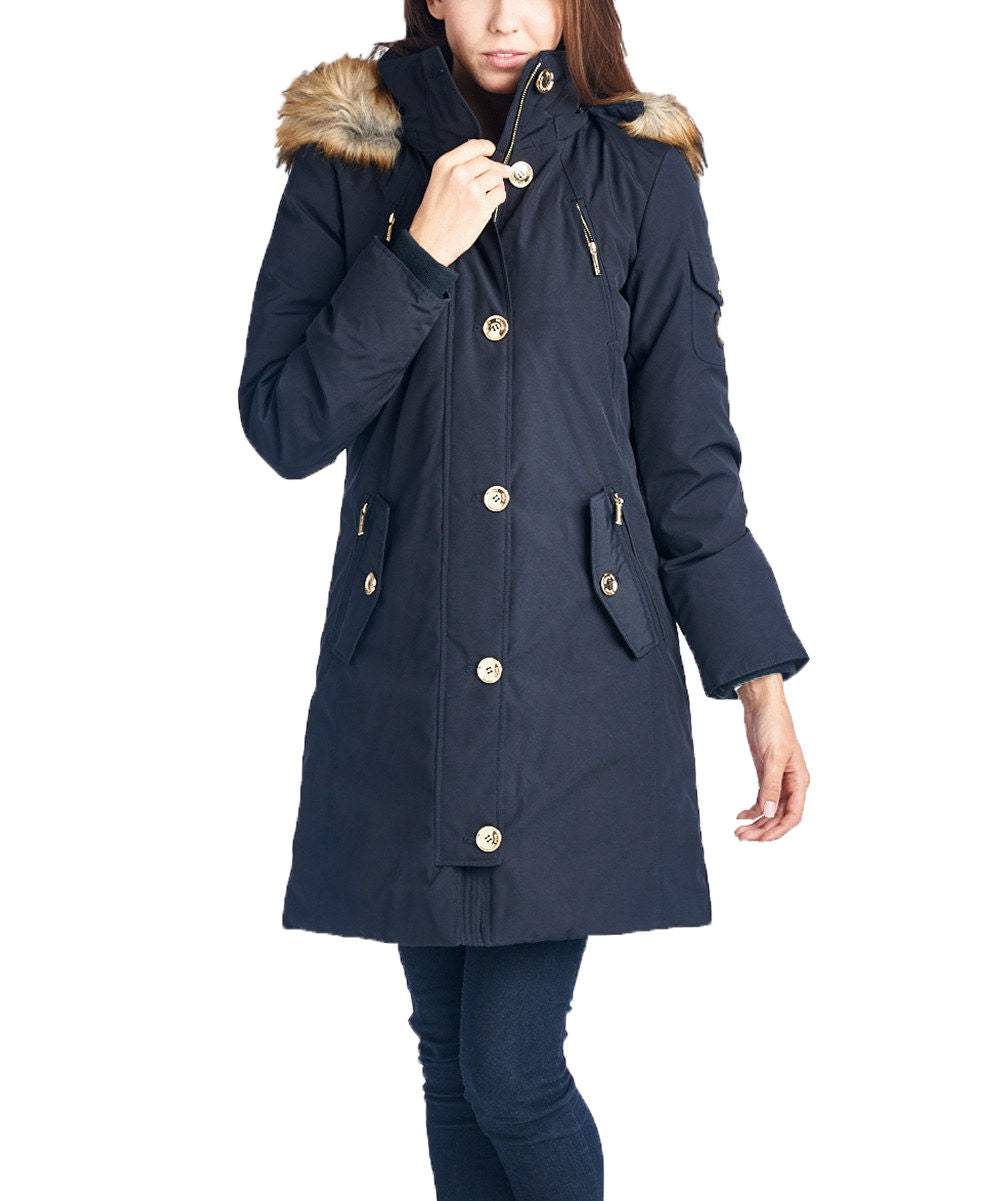 MICHAEL MICHAEL KORS Womans Navy Blue Faux Fur Hooded Puffer Down Coat Parka model