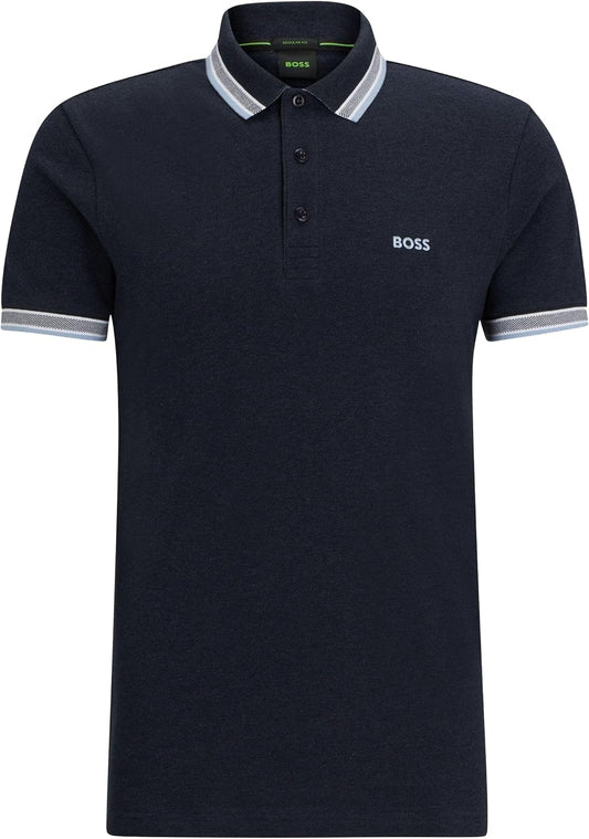 HUGO BOSS Men's Paddy Short Sleeve Contrast Color Polo Shirt Dark Navy Melange