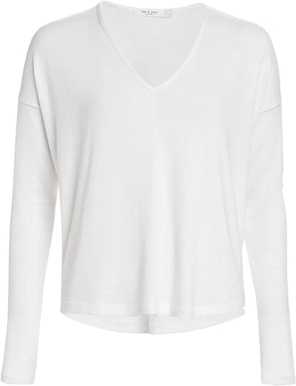 Rag & Bone Women Classic Fit White Hudson V-Neck Pullover Long Sleeve Shirt Top