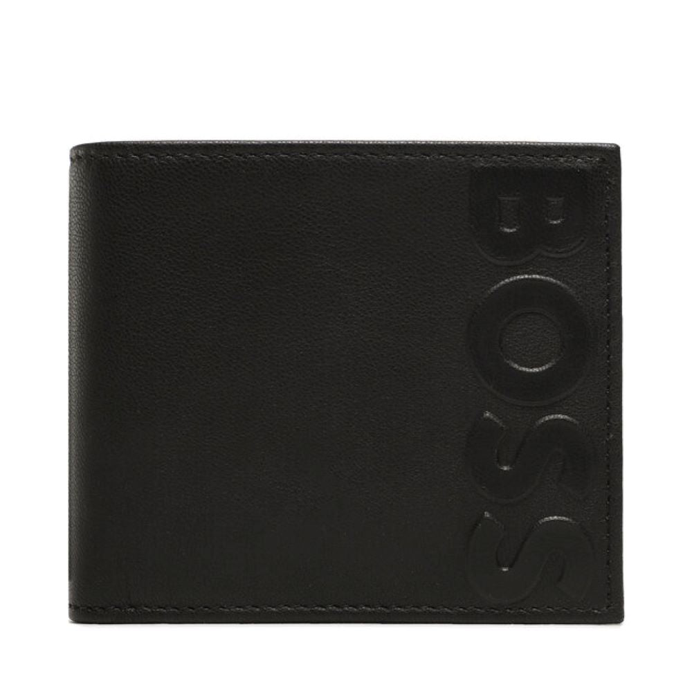 Hugo Boss Men's Black Letaher Big Bd Logo Bifold Wallet with Coin Compartment