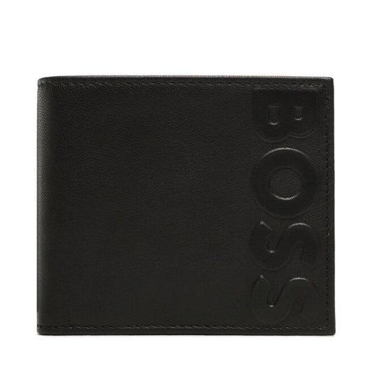 Hugo Boss Men's Black Letaher Big Bd Logo Bifold Wallet with Coin Compartment