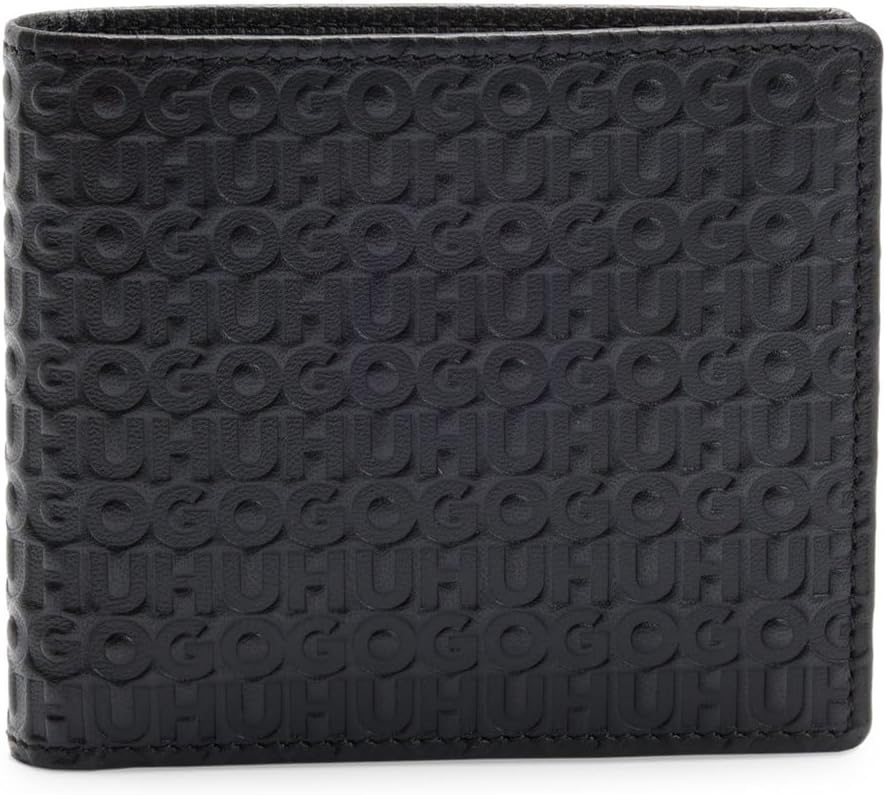 Hugo Boss Hugo Men's All Over Embossed Logo Bifold Black Leather Wallet