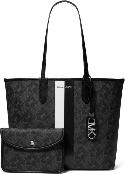 Michael Kors Eliza Large East/West Open Tote, Black/Optic White