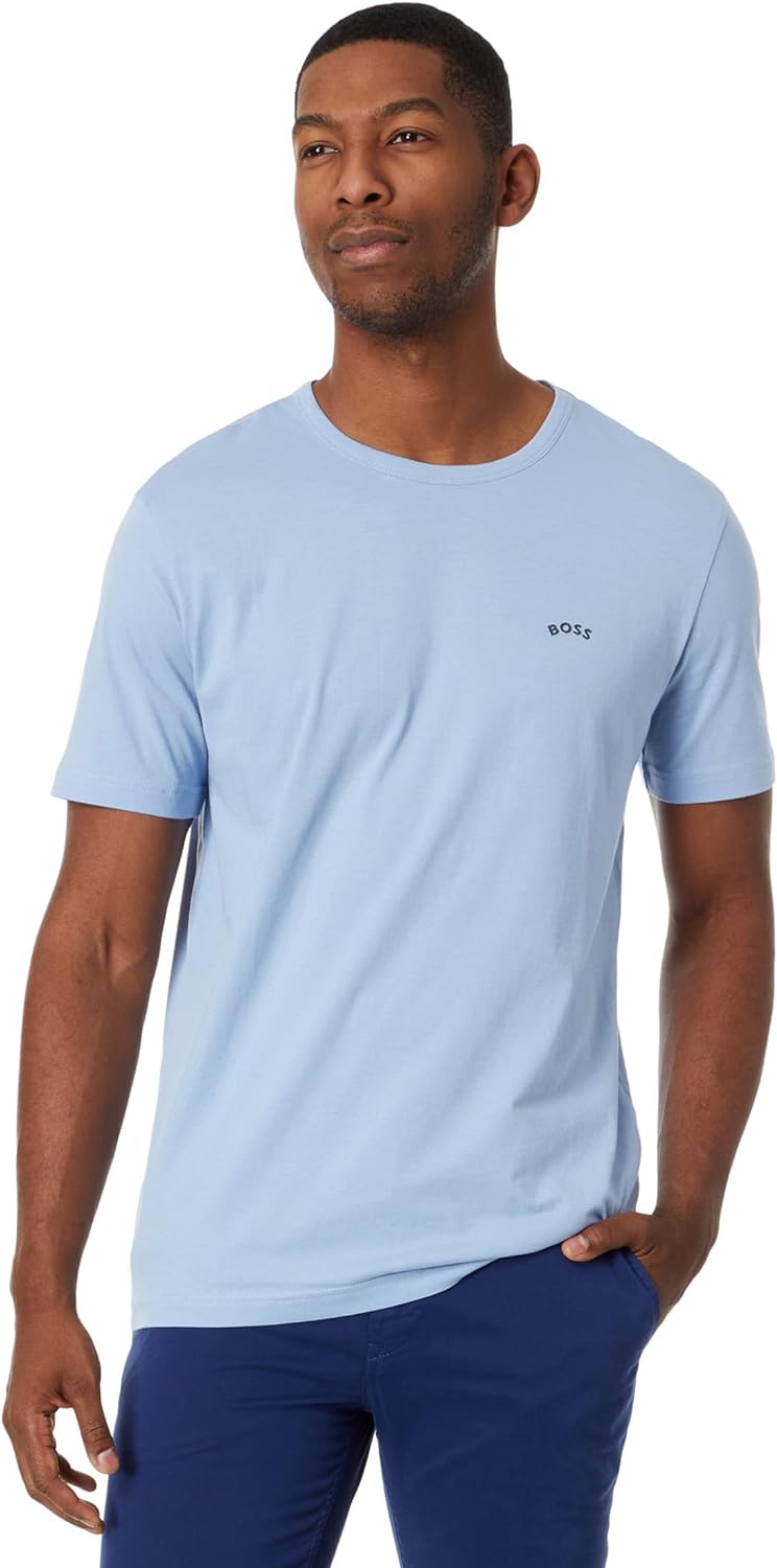 HUGO BOSS Men's Contrast Curve Logo Short-Sleeve Cotton T-Shirt, Bachelor Button