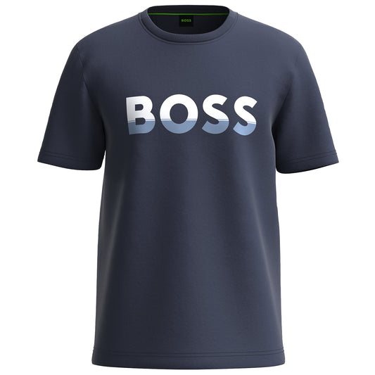 HUGO BOSS Men Big Logo Jersey Cotton T-Shirt Dark Navy/Forever Blue