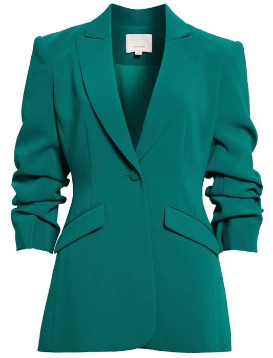 Cinq A Sept Women Scrunched Cheyenne Ruched Sleeve Blazer Malachite