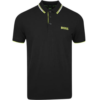 HUGO BOSS Men Paddy Pro Short Sleeve Deep Black/Electric Lime Polo T-Shirt