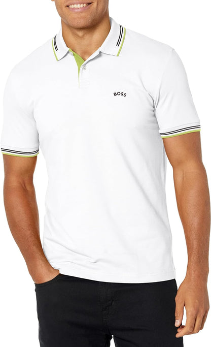 HUGO BOSS Men Paul Modern Essential Blank White/Electric Lime Polo T-Shirt