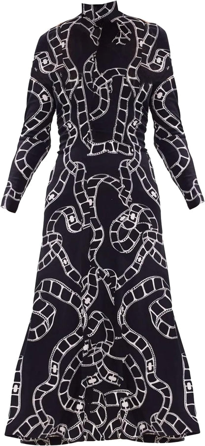 Diane Von Furstenberg Dvf Women Briony Black White Movie Chain Midi Dress