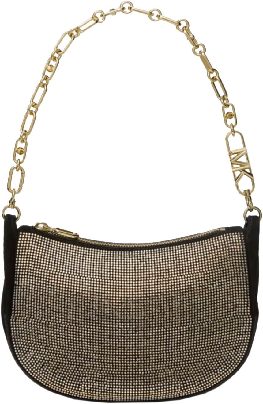 Michael Michael Kors Kendall Leather and Rhinestone Small Bracelet Pouchette Handbag, Black