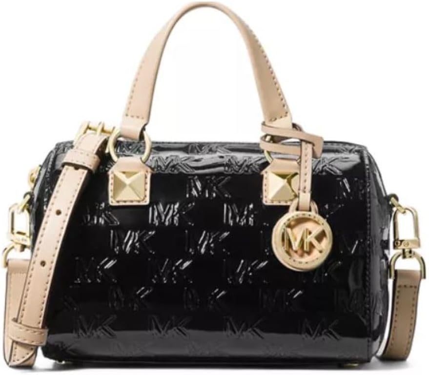 Michael Michael Kors Women's Grayson Black Patent Leather Small Duffle Crossbody Handbag