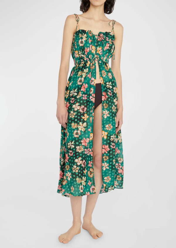 Ulla Johnson Women's Asli Veridian Green Floral Silk Coverup Dress