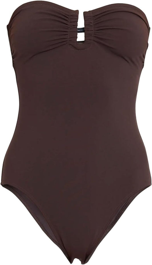 Ulla Johnson Women Monterey Maillot Espresso Brown One Piece Halter Swimsuit