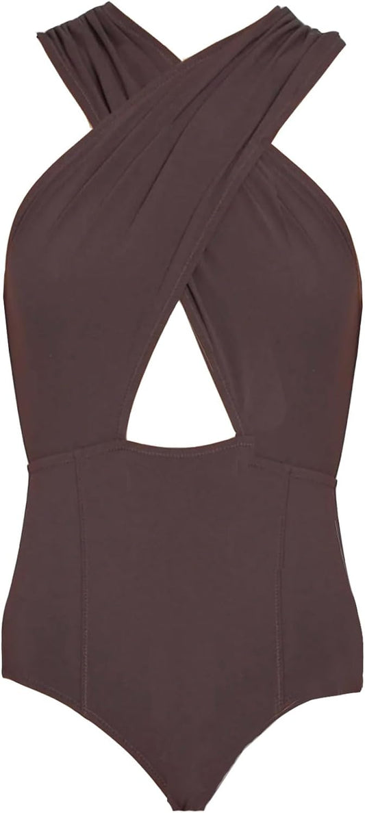 Ulla Johnson Women's Kieran Maillot Espresso Brown Cut Out One Piece Swimsuit