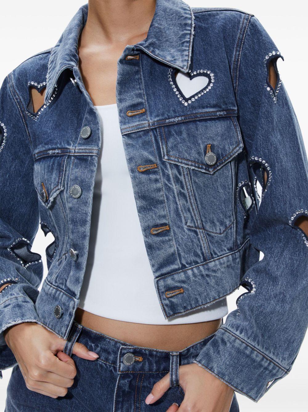 Alice + Olivia Women's Jeff Blue Denim Cut Out Heart Cropped Jacket Blue