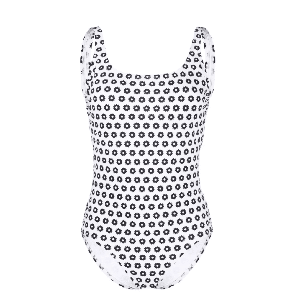 Tory Burch Women's Mod Flower White Black Sunflower One Piece Swimsuit