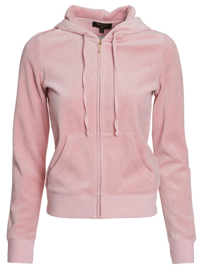 Juicy Couture Women's Primrose Pink JC Glitter With Rhinestone Logo Hoodie M