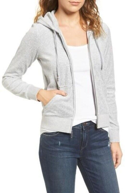 Juicy Couture Women's Silver Lining Velour Traditional Logo Robertson Hoodie Jacket M