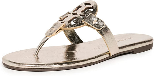 Tory Burch Women's Miller Soft Sandals Spark Gold Leather Flats 6